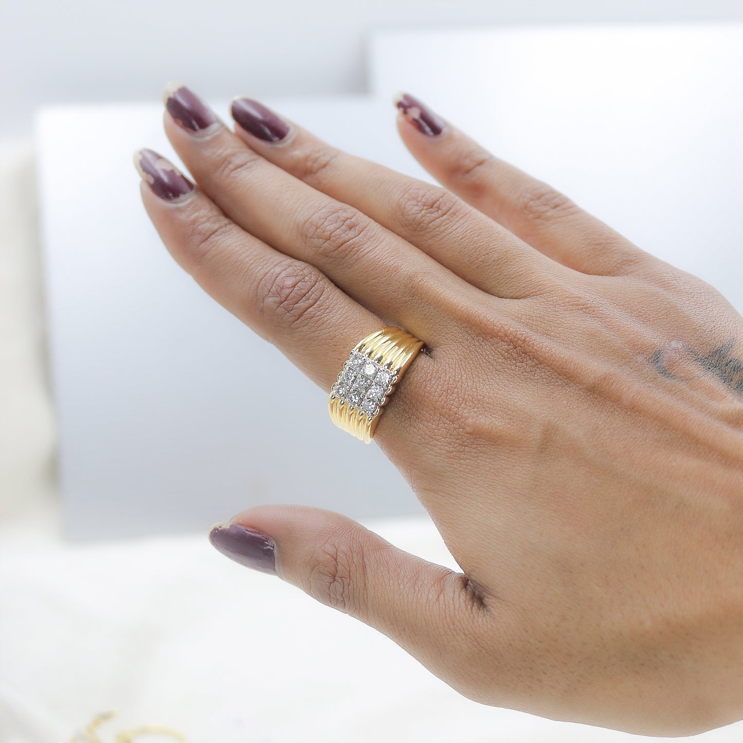 Yellow Gold Multi-Row Diamond Band Ring