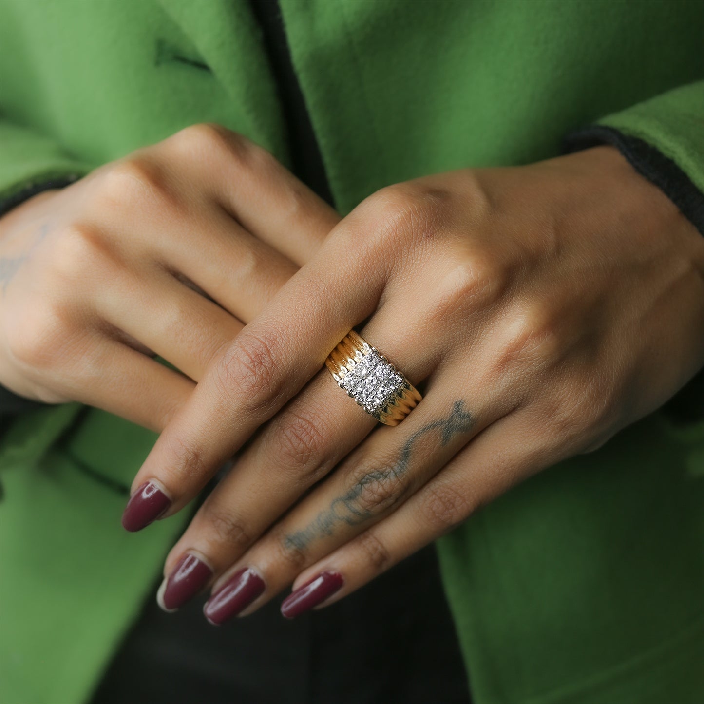 Yellow Gold Multi-Row Diamond Band Ring