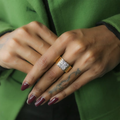 Yellow Gold Multi-Row Diamond Band Ring