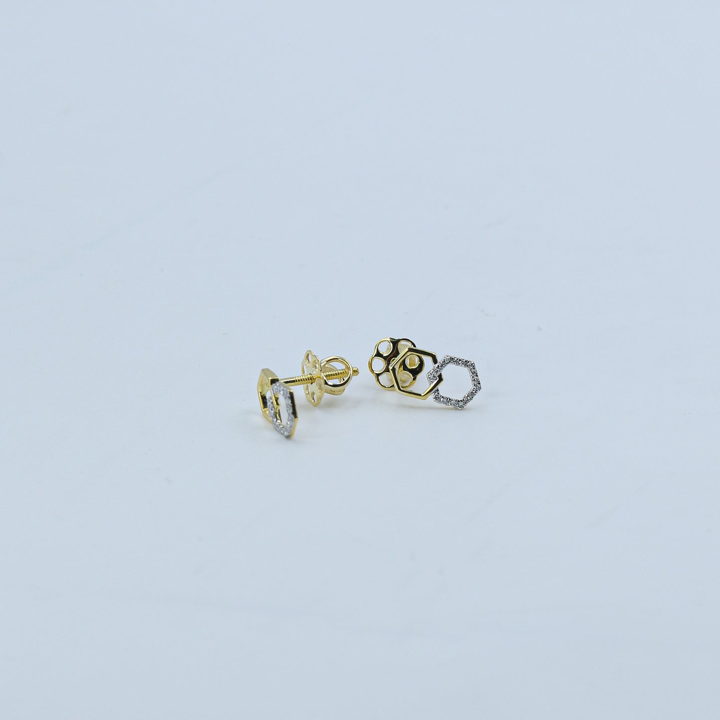 Yellow Gold Interlocking Hexagon Diamond Stud Earrings