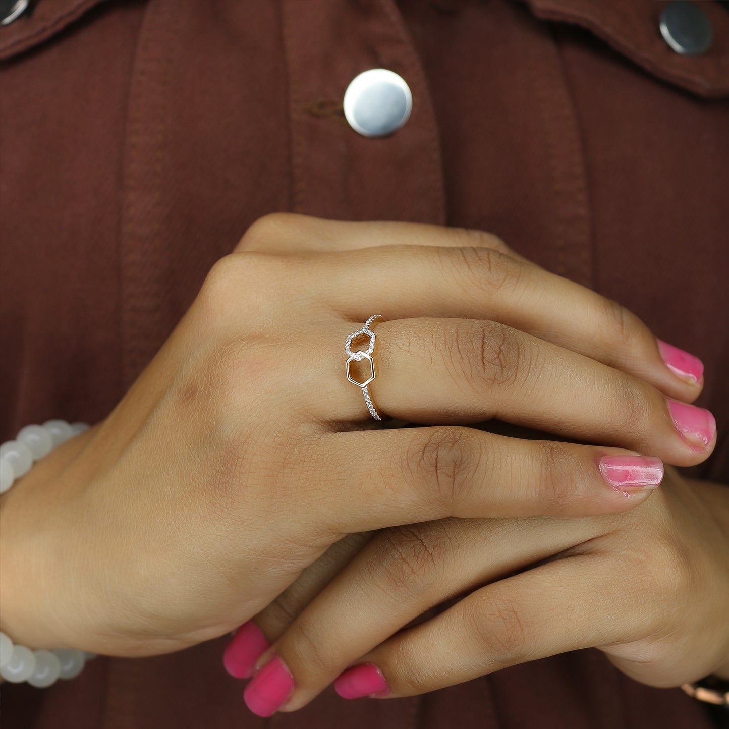 Two-Tone Hexagon Interlocking Diamond Ring