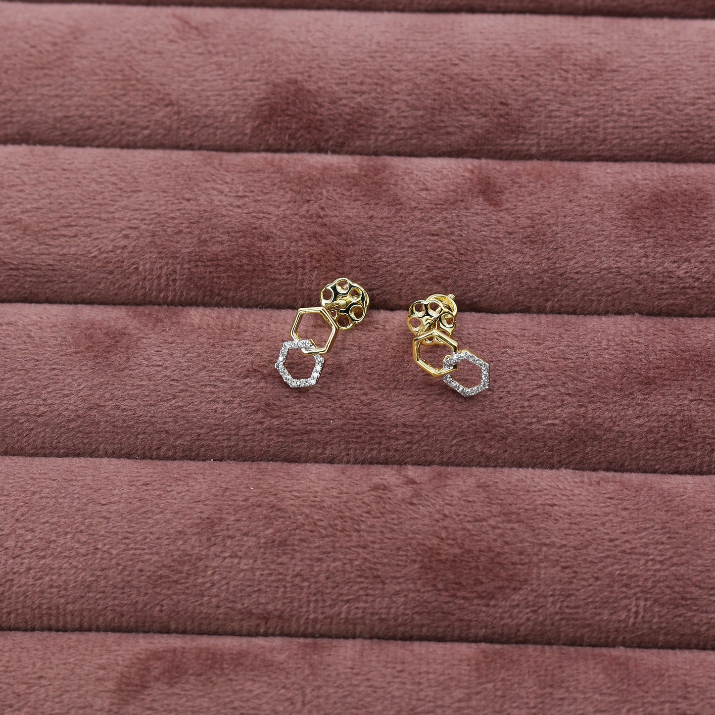 Yellow Gold Interlocking Hexagon Diamond Stud Earrings