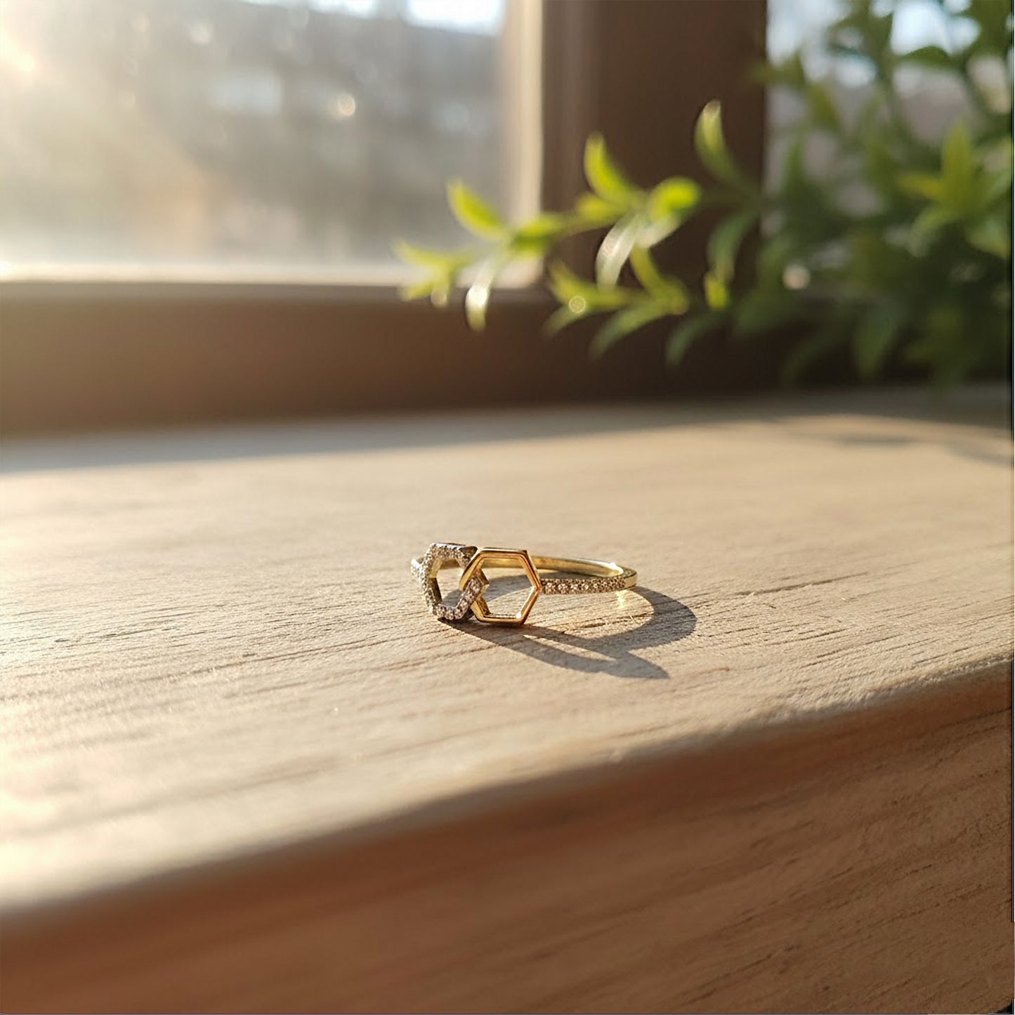 Two-Tone Hexagon Interlocking Diamond Ring