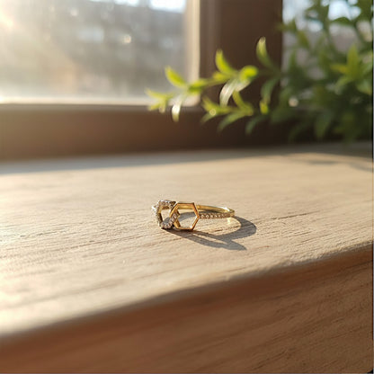Two-Tone Hexagon Interlocking Diamond Ring