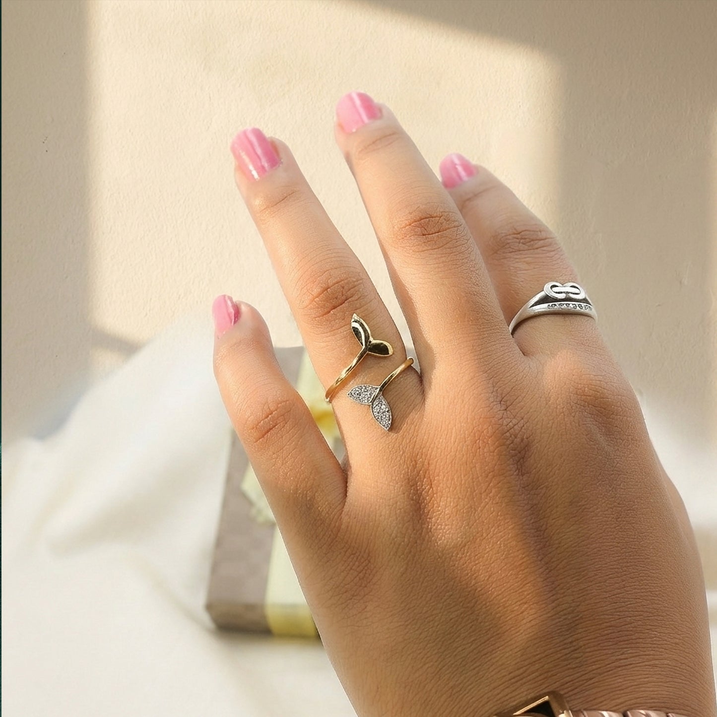 Yellow Gold Mermaid Tail Diamond Bypass Ring