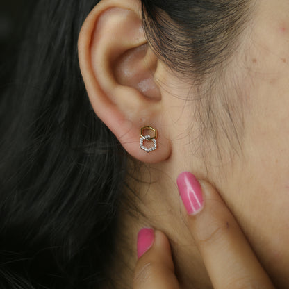 Yellow Gold Interlocking Hexagon Diamond Stud Earrings