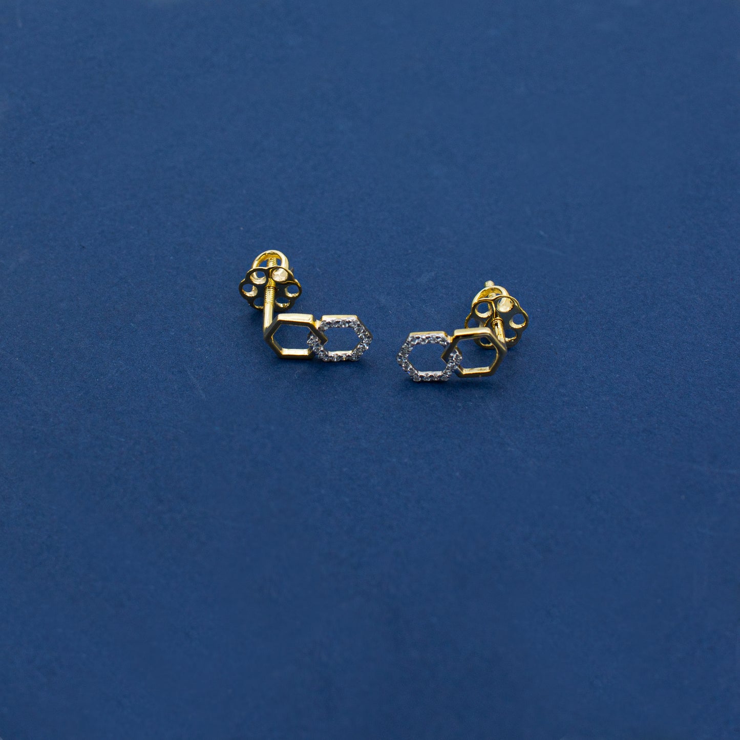 Yellow Gold Interlocking Hexagon Diamond Stud Earrings