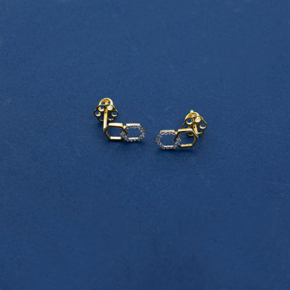 Yellow Gold Interlocking Hexagon Diamond Stud Earrings
