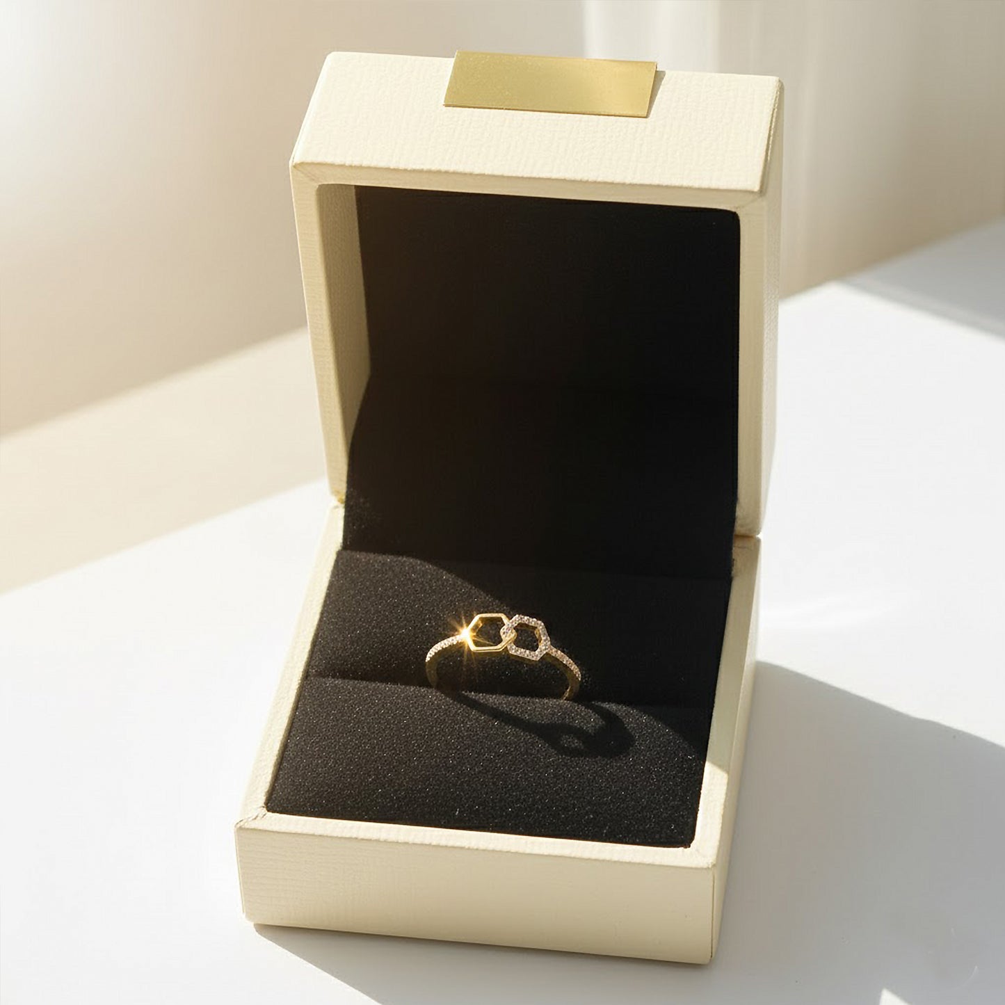 Two-Tone Hexagon Interlocking Diamond Ring