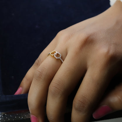 Two-Tone Hexagon Interlocking Diamond Ring