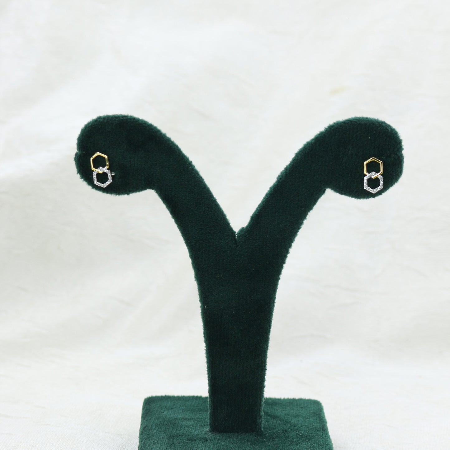 Yellow Gold Interlocking Hexagon Diamond Stud Earrings