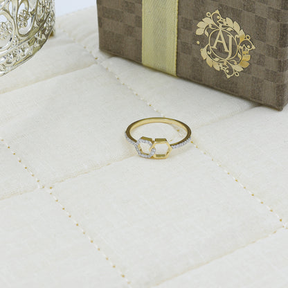 Two-Tone Hexagon Interlocking Diamond Ring