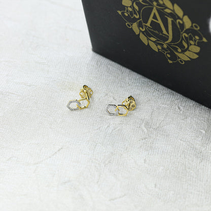 Yellow Gold Interlocking Hexagon Diamond Stud Earrings