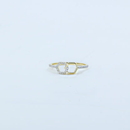 Two-Tone Hexagon Interlocking Diamond Ring