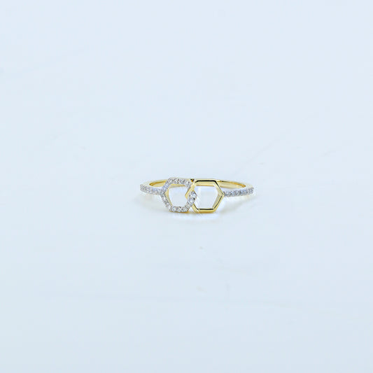 Two-Tone Hexagon Interlocking Diamond Ring