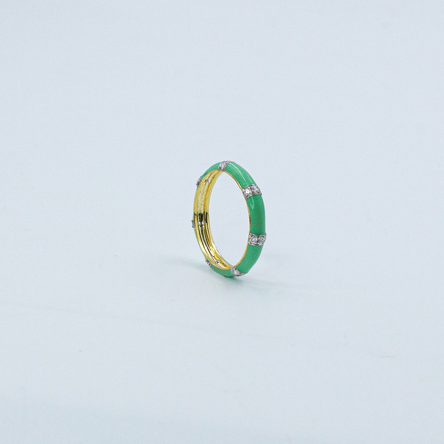 Yellow Gold & Green Enamel Lab-Grown Diamond Eternity Band