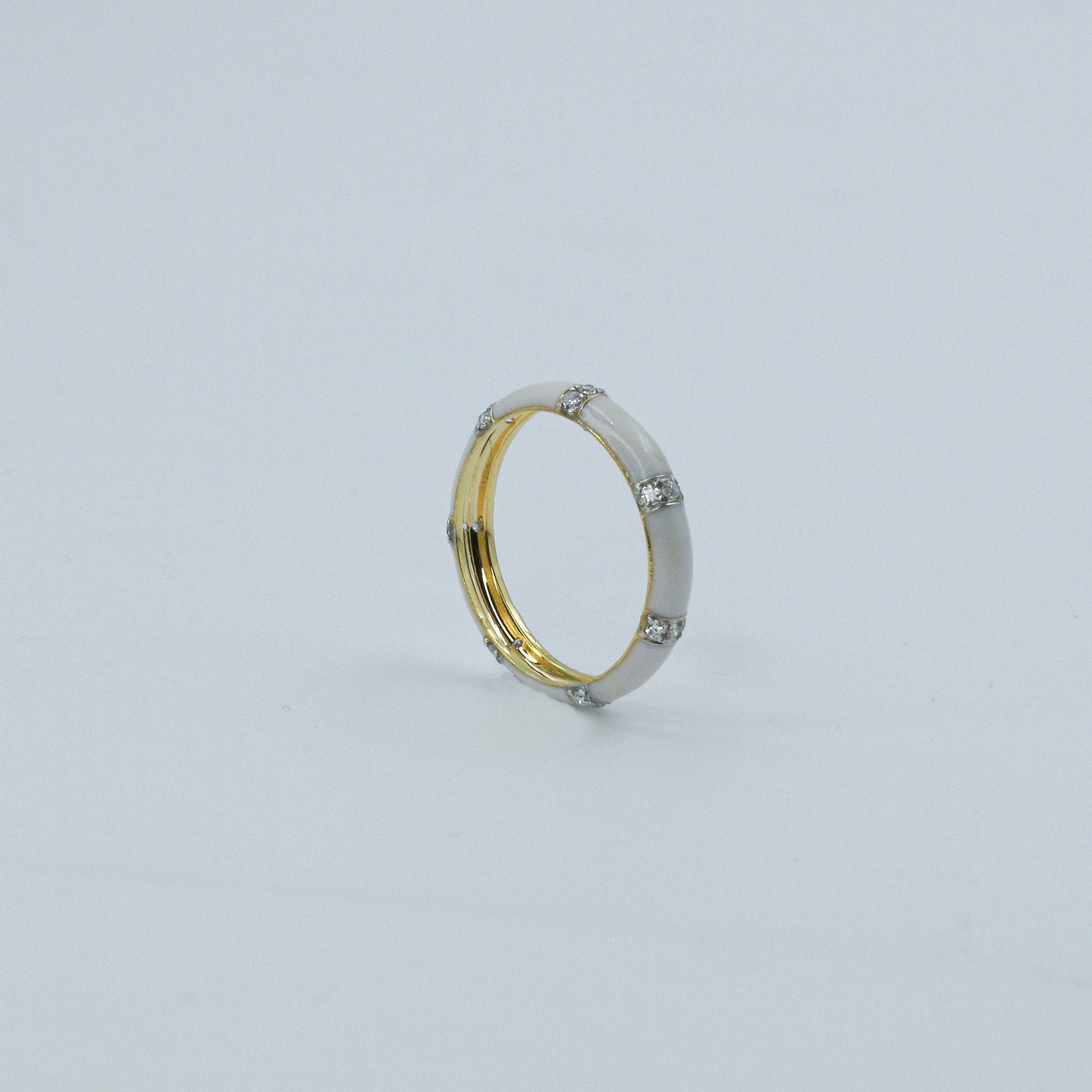 Yellow Gold & White Enamel Lab-Grown Diamond Eternity Band