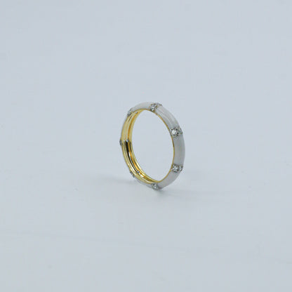 Yellow Gold & White Enamel Lab-Grown Diamond Eternity Band