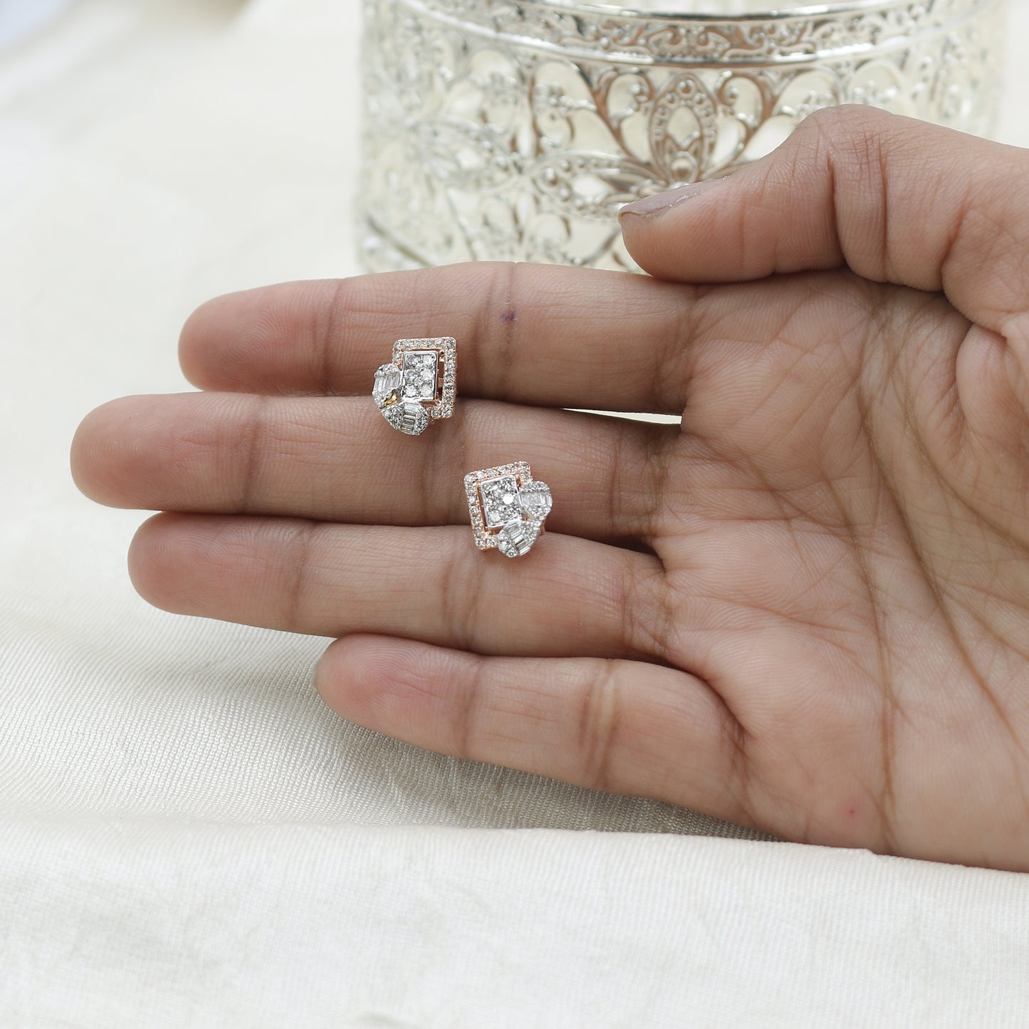 Diamond & Mixed-Cut Architectural Stud Earrings