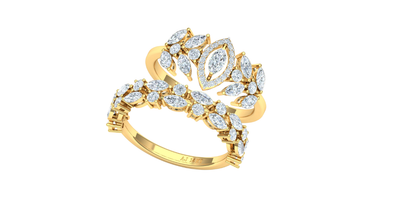 Gold ring with diamond accents on a white background