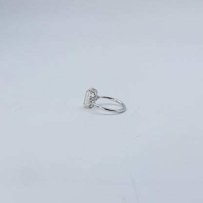 White Gold Emerald Cut Solitaire Diamond Ring with Side Accents