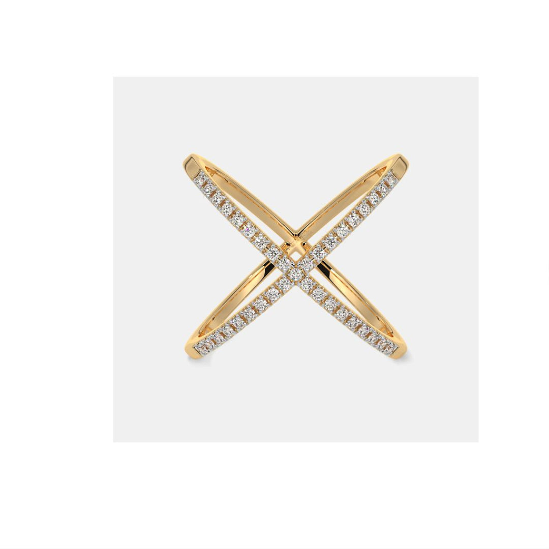 Diamond Crossover X Ring in 18K Yellow Gold by Anirudh Jewel