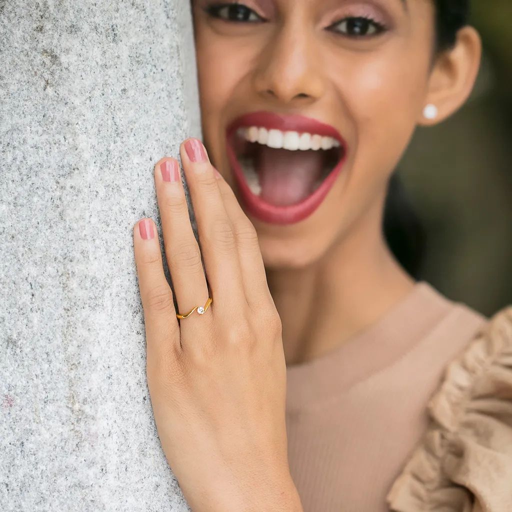 Yellow Gold Abstract Open Bypass Diamond Ring