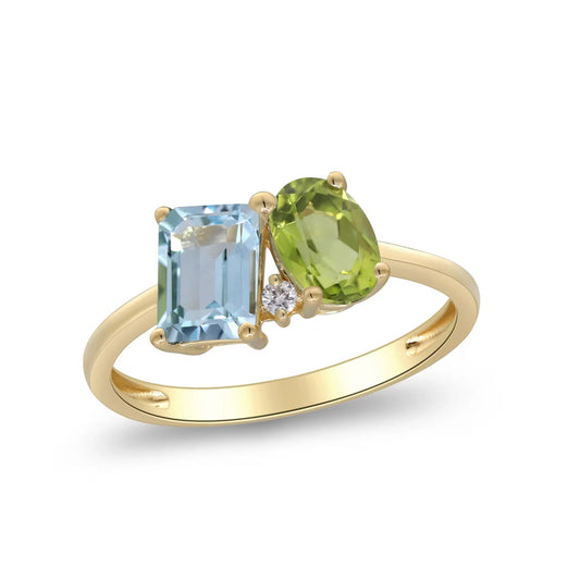 Peridot & Blue Topaz Gold Twin Gemstone Ring