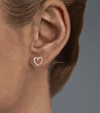 Two-Tone Pave Diamond Open Heart Stud Earrings