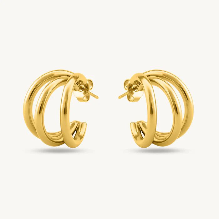 Yellow Gold Double C-Shape Open Hoop Earrings