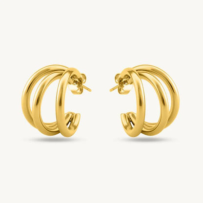 Yellow Gold Double C-Shape Open Hoop Earrings