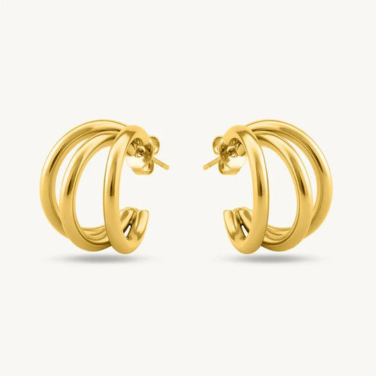 Yellow Gold Double C-Shape Open Hoop Earrings
