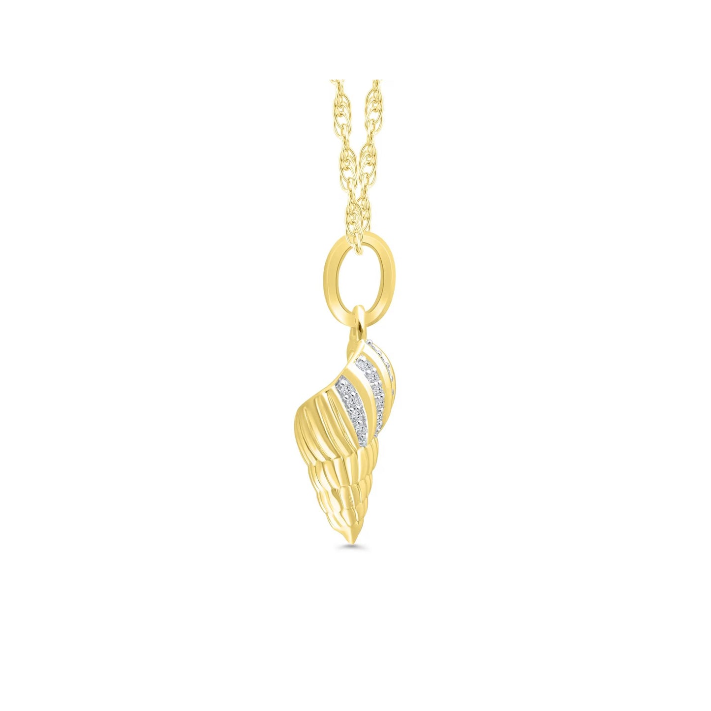 Yellow Gold Diamond Shell Pendant Necklace