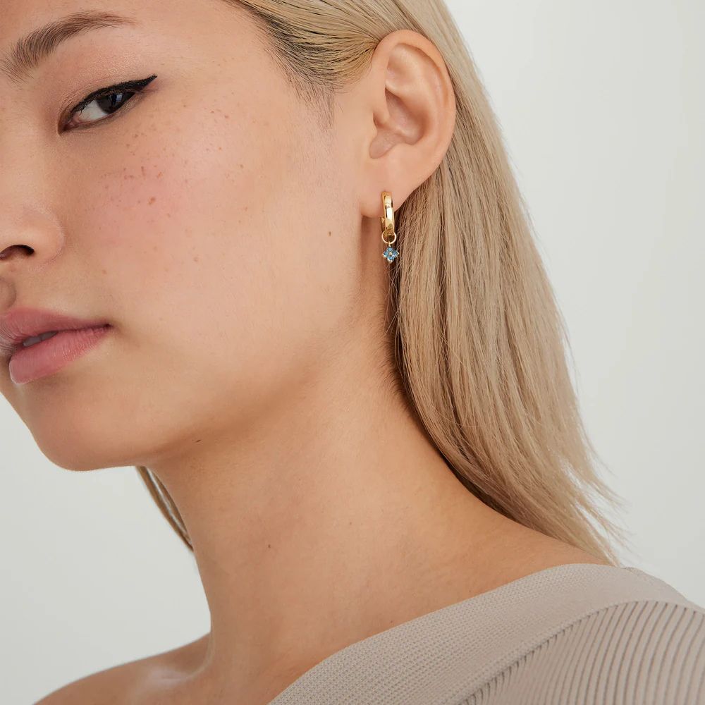 London Blue Topaz Drop Hoop Earrings for Women – Elegant Gold Gemstone Earrings - Anirudh Jewels