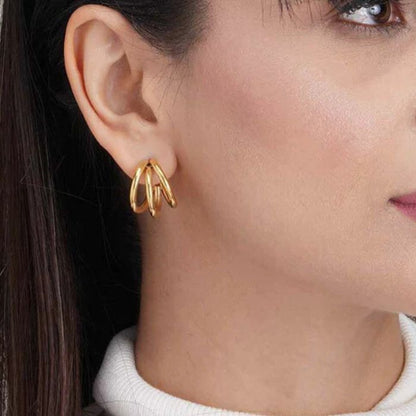 Yellow Gold Double C-Shape Open Hoop Earrings