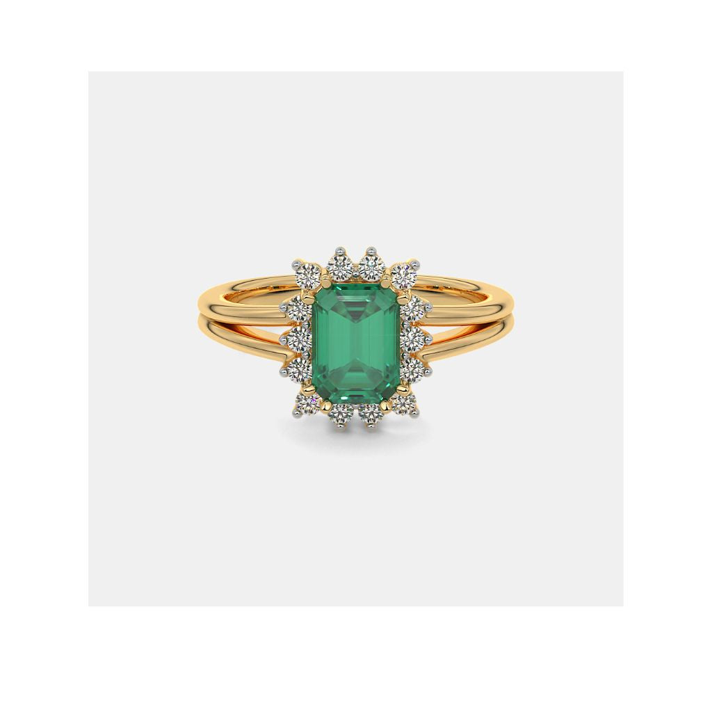Gold Emerald-Cut Green Diamond Halo Stone Ring
