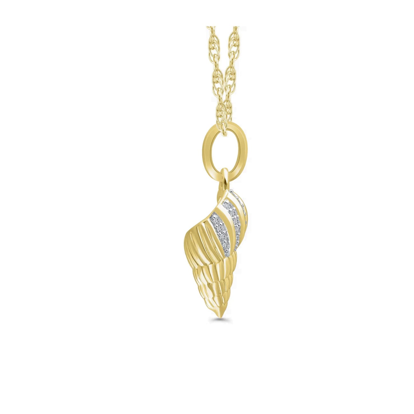 Yellow Gold Diamond Shell Pendant Necklace