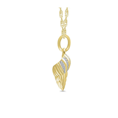 Yellow Gold Diamond Shell Pendant Necklace