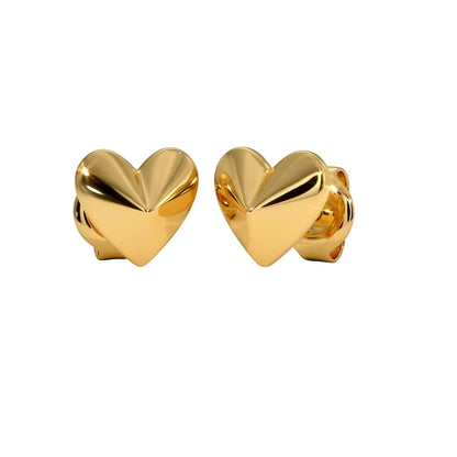 Gold heart-shaped earrings on a white background