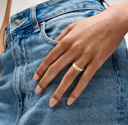 Yellow Gold Pave Diamond Pointed Signet Ring