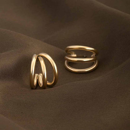 Yellow Gold Double C-Shape Open Hoop Earrings