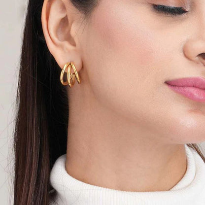 Yellow Gold Double C-Shape Open Hoop Earrings