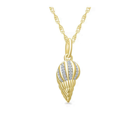 Yellow Gold Diamond Shell Pendant Necklace