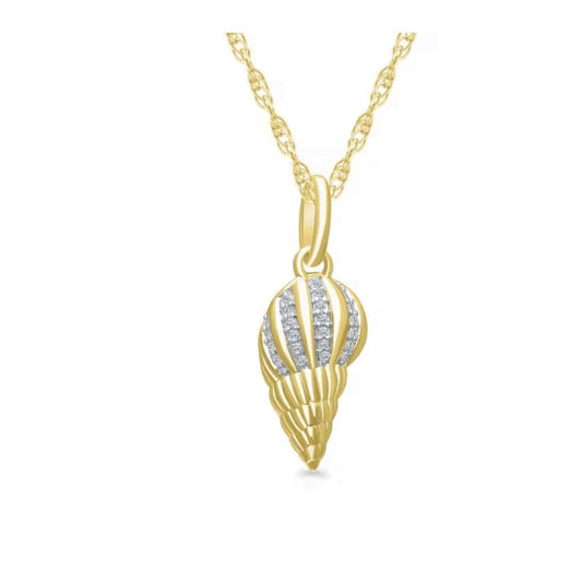 Yellow Gold Diamond Shell Pendant Necklace
