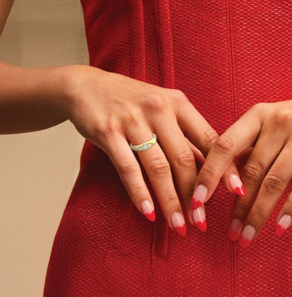 Yellow Gold Pave Diamond Pointed Signet Ring