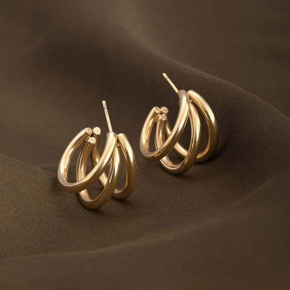 Yellow Gold Double C-Shape Open Hoop Earrings