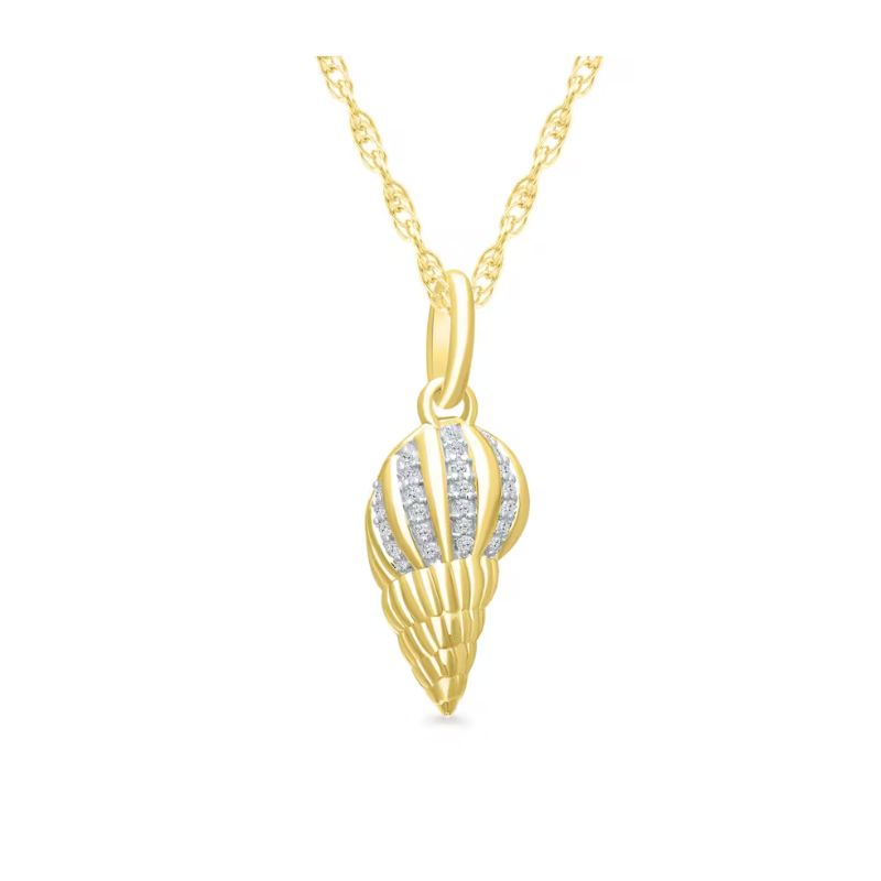 Yellow Gold Diamond Shell Pendant Necklace