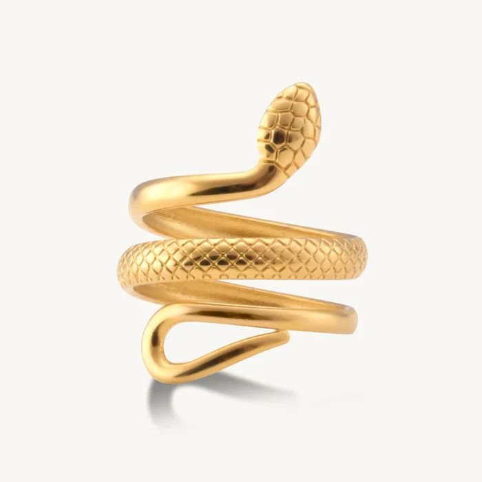 Elegant Serpent Wrap Gold with Textured Scales Ring by Anirudh Jewels