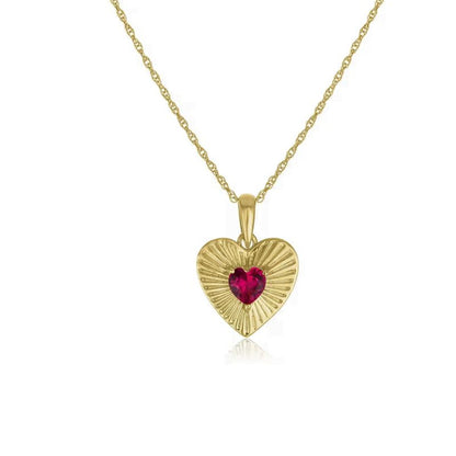 Yellow Gold Ruby Heart Pendant Necklace