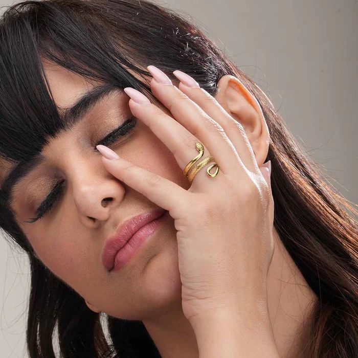 Elegant Serpent Wrap Gold with Textured Scales Ring by Anirudh Jewels